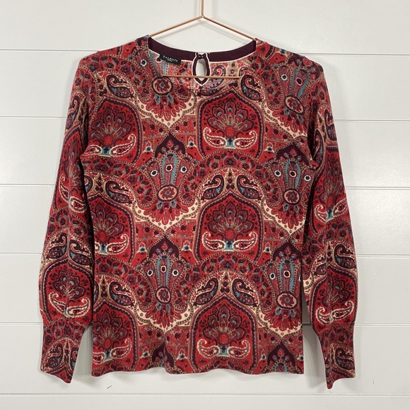 Talbots Sweaters - Talbots Sweater Womens Petite Red Paisley 100%‎ Merino Wool LongSleeve Southwest